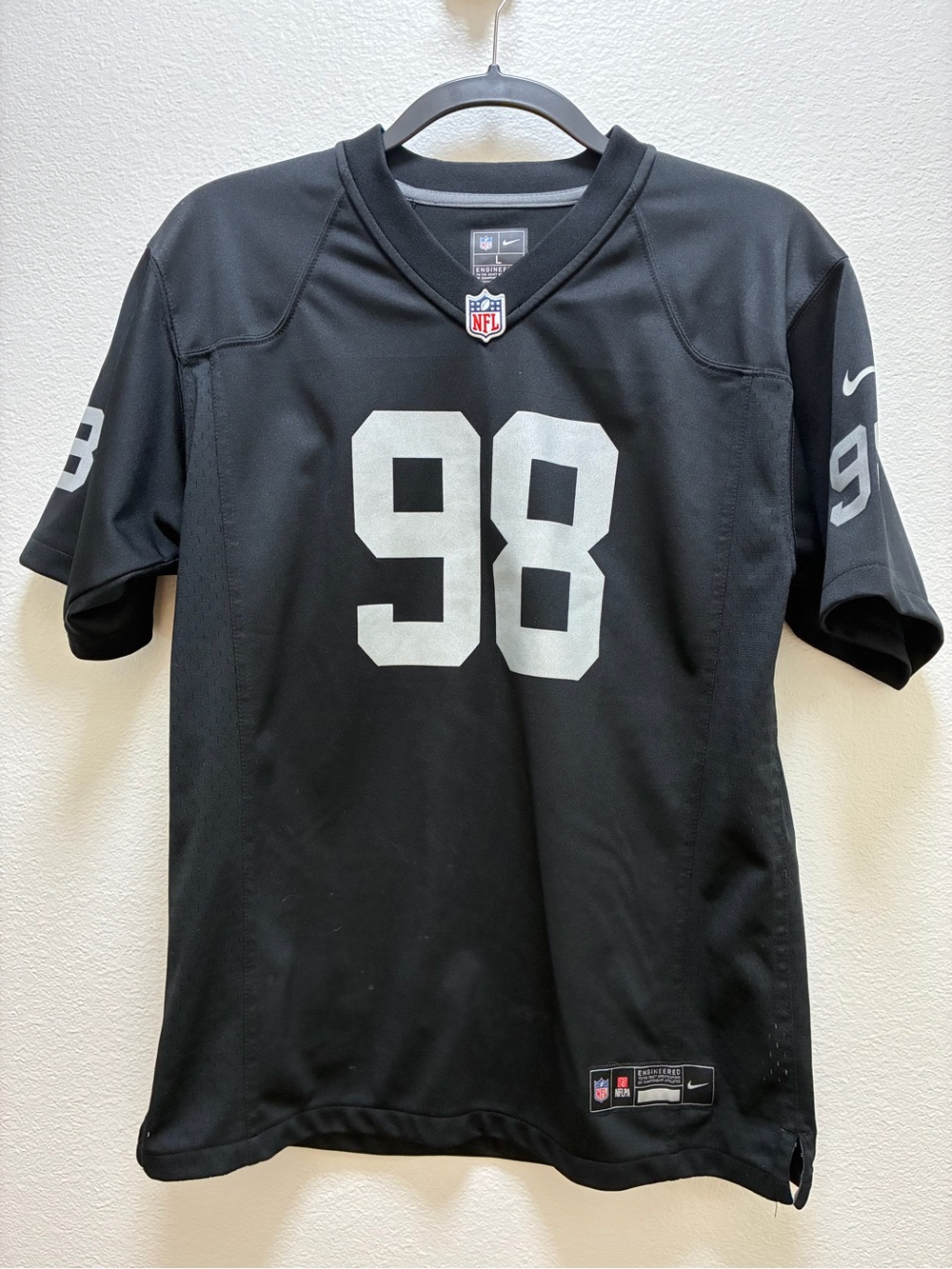 NFL Boy’s Men’s Black Jersey with White #98 Graphics